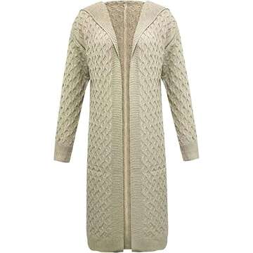 Women's Warm Solid Color Jacket Long Soft Long-Sleeved Knitted Sweater Thick Hooded Plus Size Cardig...