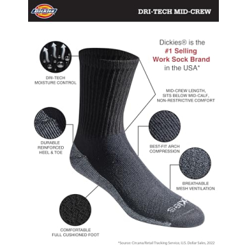 Dickies Men's Dri-Tech Comfort High-Quality Socks