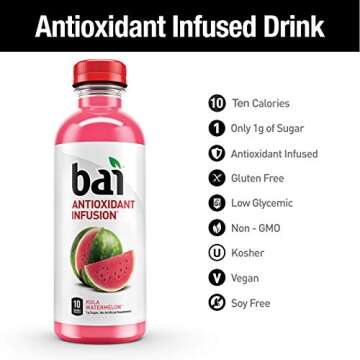 Bai Flavored Water, Kula Watermelon, Antioxidant Infused Drinks, 18 Fluid Ounce Bottle (Pack of 12)