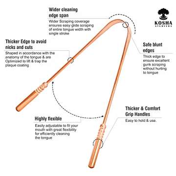 Kosha Ayurveda Copper Tongue Scraper Cleaner | Perfect Surgical Tongue Scraper | Best Remedy for Bad...