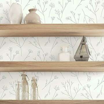 RoomMates RMK11677WP Gray and White Twigs Peel and Stick Wallpaper