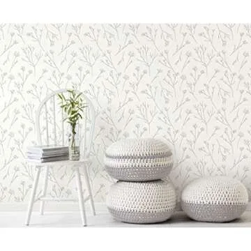 RoomMates RMK11677WP Gray and White Twigs Peel and Stick Wallpaper
