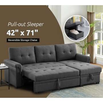 Lilola Home Lucca Sectional Sleeper Sofa - Versatile Sleeper Couch & Sofa Bed with Storage - Comfortable Couch with Storage, Small Sleeper Sofa counch