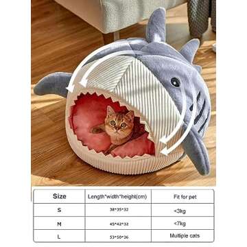 QWINEE Cat Mat Shark-Shaped Kennel Kitten Bed Hideout House Warm Soft Comfortable Semi-Closed Cat Dog Nest Blue L