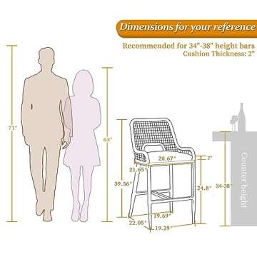 PURPLE LEAF Counter Height Bar Stools Set of 4 Rattan Chair Boho Aluminum Woven Counter Stools with ...