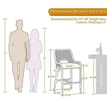 PURPLE LEAF Counter Height Bar Stools Set of 4 Rattan Chair Boho Aluminum Woven Counter Stools with ...