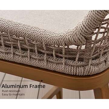 PURPLE LEAF Counter Height Bar Stools Set of 4 Rattan Chair Boho Aluminum Woven Counter Stools with Back and Footrest Modern Patio Seating 24.8 Inches Outdoor Barstools