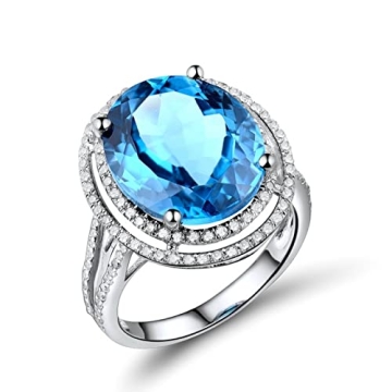 Bcughia Women's Engagement Rings Vintage 18K White Gold 8.9ct Topaz