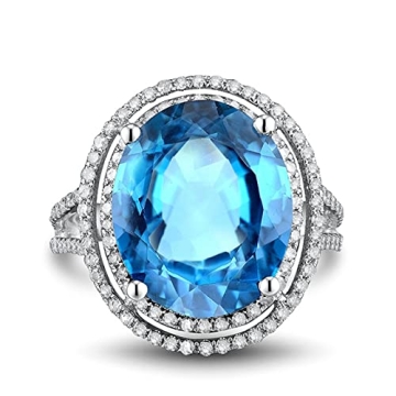 Bcughia Engagement Ring 8.9ct Blue Topaz 18K White Gold
