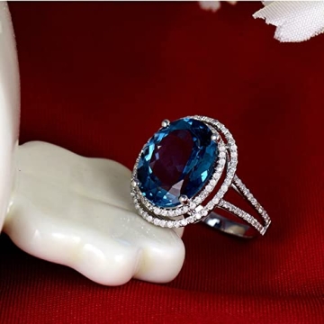 Bcughia Engagement Ring 8.9ct Blue Topaz 18K White Gold