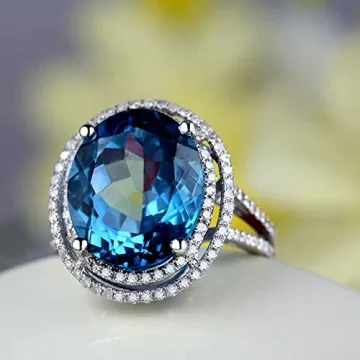 Bcughia Engagement Ring 8.9ct Blue Topaz 18K White Gold