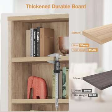 SICOTAS Bookcase 71" Tall Bookshelf 5 Tier Rattan Boho Bookcase with Doors Storage Large Wood Book Case Shelf Farmhouse Bookshelves Library Book Shelves for Living Room Bedroom Home Office Kitchen