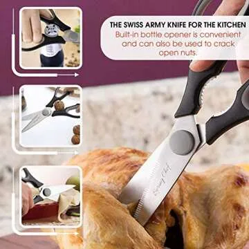 Kitchen Scissors Heavy Duty with Blade Cover, Stainless Steel Kitchen Shears for Herbs, Chicken, Meat & Vegetables, Dishwasher Safe Food Scissors, Black