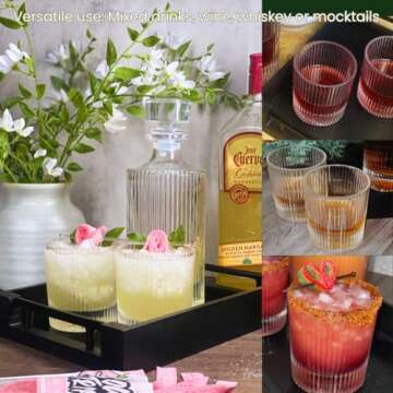 Water carafe, Bedside water carafe and glass set, Whiskey Decanter Set with Tray, Ribbed glassware and Ribbed Cups, Wine Decanter