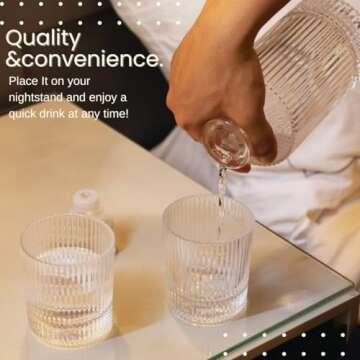 Water carafe, Bedside water carafe and glass set, Whiskey Decanter Set with Tray, Ribbed glassware and Ribbed Cups, Wine Decanter