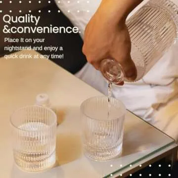 Water carafe, Bedside water carafe and glass set, Whiskey Decanter Set with Tray, Ribbed glassware and Ribbed Cups, Wine Decanter