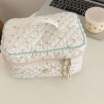 Juoxeepy Quilted Cotton Makeup Bag for Travel & Gifts