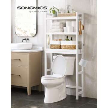 SONGMICS Over The Toilet Storage, 3-Tier Over Toilet Bathroom Organizer with Adjustable Shelf, Fit M...