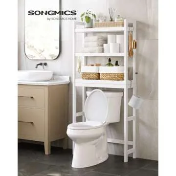 SONGMICS Over The Toilet Storage, 3-Tier Over Toilet Bathroom Organizer with Adjustable Shelf, Fit M...