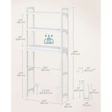 SONGMICS Over The Toilet Storage, 3-Tier Over Toilet Bathroom Organizer with Adjustable Shelf, Fit Most Toilets, Space-Saving, Cloud White UBTS01WT