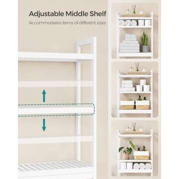 SONGMICS Over The Toilet Storage, 3-Tier Over Toilet Bathroom Organizer with Adjustable Shelf, Fit Most Toilets, Space-Saving, Cloud White UBTS01WT