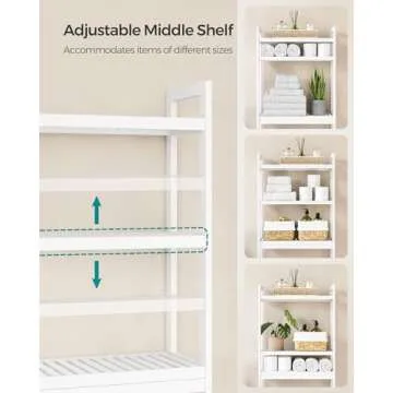 SONGMICS Over The Toilet Storage, 3-Tier Over Toilet Bathroom Organizer with Adjustable Shelf, Fit Most Toilets, Space-Saving, Cloud White UBTS01WT