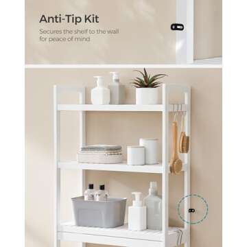 SONGMICS Over The Toilet Storage, 3-Tier Over Toilet Bathroom Organizer with Adjustable Shelf, Fit Most Toilets, Space-Saving, Cloud White UBTS01WT