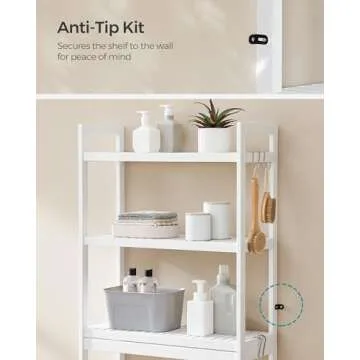 SONGMICS Over The Toilet Storage, 3-Tier Over Toilet Bathroom Organizer with Adjustable Shelf, Fit Most Toilets, Space-Saving, Cloud White UBTS01WT