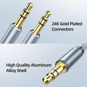 Henrety 3.5mm Nylon Braided Aux Cable (3.3ft/1m) - Male to Male Audio Auxiliary Cord for Headphones,...