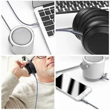 Henrety 3.5mm Nylon Braided Aux Cable (3.3ft/1m) - Male to Male Audio Auxiliary Cord for Headphones, Car, Home Stereos, Speaker, iPhone, iPad, iPod, Echo - Gray (3.3FT)