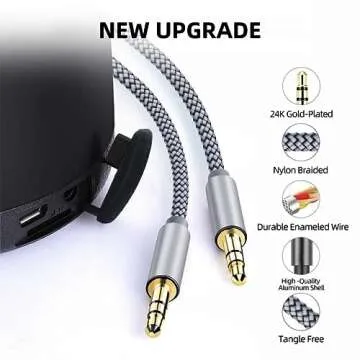 Henrety 3.5mm Nylon Braided Aux Cable (3.3ft/1m) - Male to Male Audio Auxiliary Cord for Headphones, Car, Home Stereos, Speaker, iPhone, iPad, iPod, Echo - Gray (3.3FT)