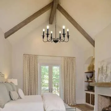 KMaiPem Black Chandelier Light Fixture, 6 Lights Farmhouse Chandelier for Bedroom, Rustic Modern Chandeliers for Dining Room, Height Adjustable Industrial Metal Small Pendant Lights Kitchen Island