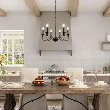 KMaiPem Black Chandelier Light Fixture, 6 Lights Farmhouse Chandelier for Bedroom, Rustic Modern Chandeliers for Dining Room, Height Adjustable Industrial Metal Small Pendant Lights Kitchen Island