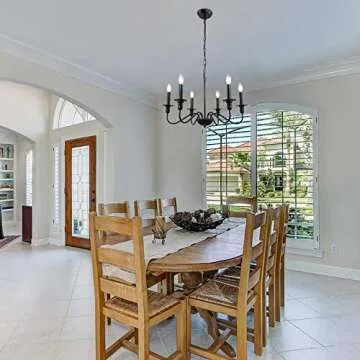 KMaiPem Black Chandelier Light Fixture, 6 Lights Farmhouse Chandelier for Bedroom, Rustic Modern Chandeliers for Dining Room, Height Adjustable Industrial Metal Small Pendant Lights Kitchen Island