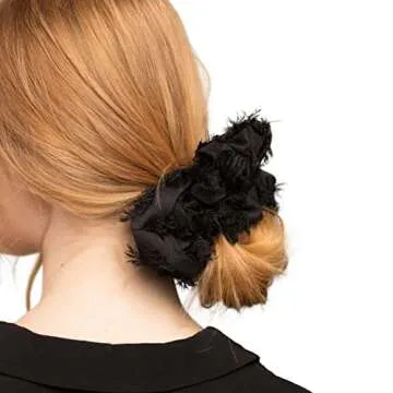 Kitsch Brunch Scrunchies - No Crease Hair Ties for Girls, Scrunchies for Women | Perfect for Daily Wear or Any Occasion - Frayed Black