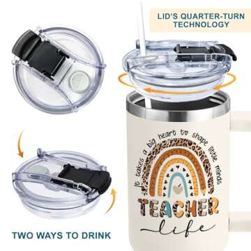 Teacher Gifts For Women - Teacher Appreciation Gifts - Teacher Graduation Gifts -Thank You Gifts From Students - Mothers Day, Christmas, Birthday Gifts For Teacher - Teacher Tumbler 40Oz With Handle