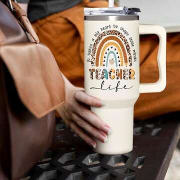 Teacher Gifts For Women - Teacher Appreciation Gifts - Teacher Graduation Gifts -Thank You Gifts From Students - Mothers Day, Christmas, Birthday Gifts For Teacher - Teacher Tumbler 40Oz With Handle