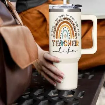 Teacher Gifts For Women - Teacher Appreciation Gifts - Teacher Graduation Gifts -Thank You Gifts From Students - Mothers Day, Christmas, Birthday Gifts For Teacher - Teacher Tumbler 40Oz With Handle