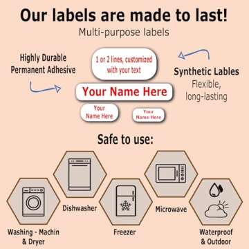 126 Personalized Waterproof Name Labels. Press and Stick Multi use Custom Name Labels. Highly Durable Customized Name Stickers with Permanent Self Adhesive. Great for School, Daycare or Camp
