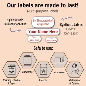 126 Personalized Waterproof Name Labels. Press and Stick Multi use Custom Name Labels. Highly Durable Customized Name Stickers with Permanent Self Adhesive. Great for School, Daycare or Camp