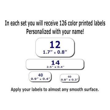 126 Personalized Waterproof Name Labels. Press and Stick Multi use Custom Name Labels. Highly Durable Customized Name Stickers with Permanent Self Adhesive. Great for School, Daycare or Camp