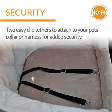 K&H Pet Products Bucket Booster Dog Car Seat with Dog Seat Belt for Car, Washable Small Dog Car Seat, Sturdy Dog Booster Seats for Small Dogs, Medium Dogs, 2 Safety Leashes, Large Tan/Tan