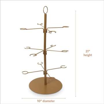 Cocktail Tree Stand, Wine Glass Flight Tasting Display For Drinks, 3 Tier - 12 Holders For Champagne, Cocktails, Martini, Margarita Cups at Weddings, Bridal Shower, Mimosa Bar Parties & Events (Gold)