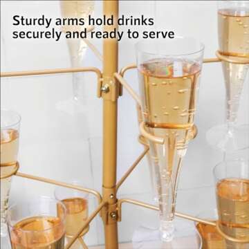 Cocktail Tree Stand, Wine Glass Flight Tasting Display For Drinks, 3 Tier - 12 Holders For Champagne, Cocktails, Martini, Margarita Cups at Weddings, Bridal Shower, Mimosa Bar Parties & Events (Gold)