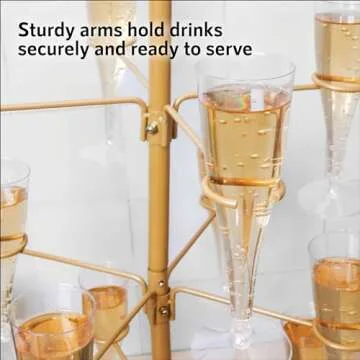 Cocktail Tree Stand, Wine Glass Flight Tasting Display For Drinks, 3 Tier - 12 Holders For Champagne, Cocktails, Martini, Margarita Cups at Weddings, Bridal Shower, Mimosa Bar Parties & Events (Gold)