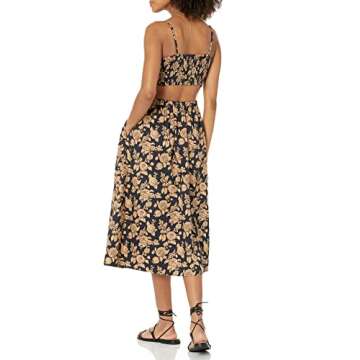 The Drop Women's Makenna Strappy Cross Front Smocked Back Midi Dress, Praline Floral, M