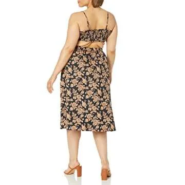 The Drop Women's Makenna Strappy Cross Front Smocked Back Midi Dress, Praline Floral, M