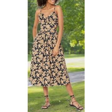The Drop Women's Makenna Strappy Cross Front Smocked Back Midi Dress, Praline Floral, M