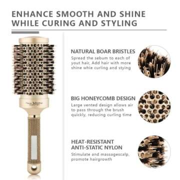 Round Brush for Blow Drying, Hair Brush With Boar Bristle, Nano Thermal Ceramic Barrel Ionic Tech Ha...