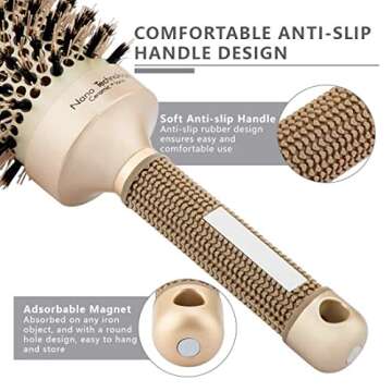 Round Brush for Blow Drying, Hair Brush With Boar Bristle, Nano Thermal Ceramic Barrel Ionic Tech Hair Brush, for Styling,Curling and Straightening